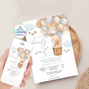 Editable We Can Bearly Wait Baby Shower Invitation