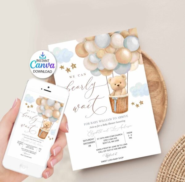 Editable We Can Bearly Wait Baby Shower Invitation