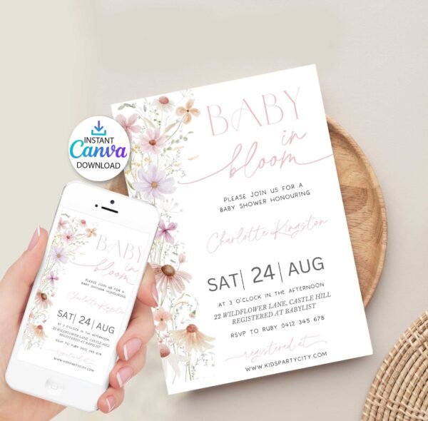 Baby In Bloom Invitation, Baby Shower invitation