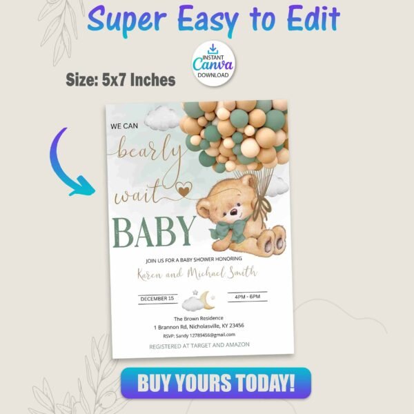 Bear Baby Shower Invitation