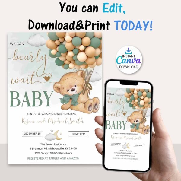 Bear Baby Shower Invitation